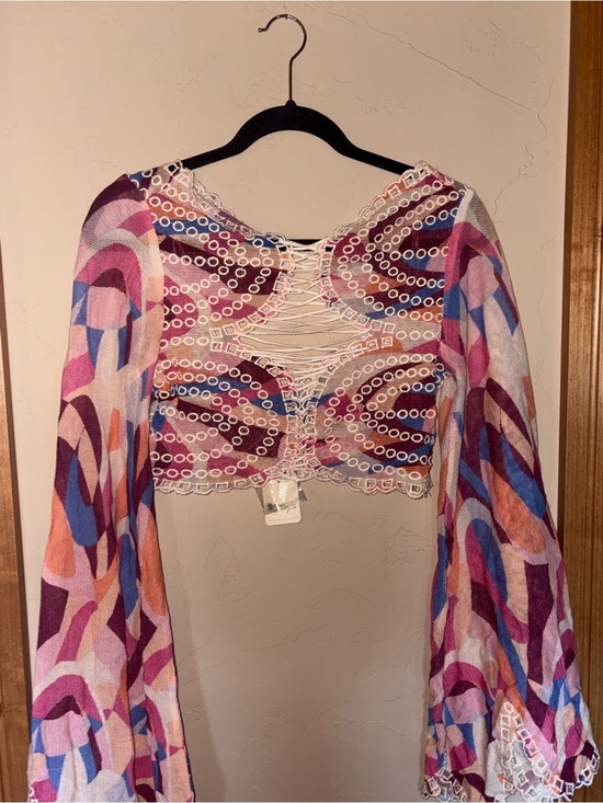Free People Tops - Free People NWT Lace Up Bell Sleeve Crochet Crop Top M